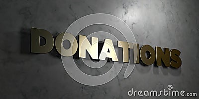 Donations - Gold sign mounted on glossy marble wall - 3D rendered royalty free stock illustration Cartoon Illustration