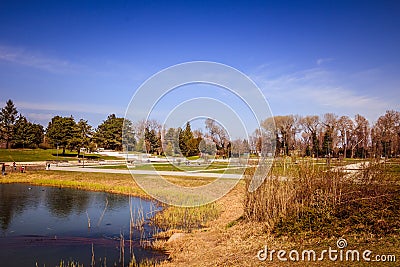 The Vienna Danube Park in spring, Austria Editorial Stock Photo