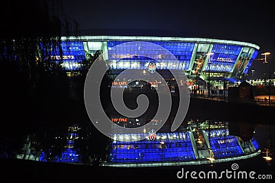 donbass arena at night photo was taken during the match between shakhtar donetsk ukraine bayer leverkusen germany uefa champions Editorial Stock Photo