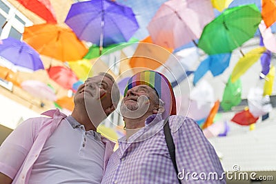 Doncaster Pride 19 Aug 2017 LGBT Festival, umbrella canopy Editorial Stock Photo