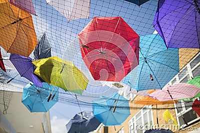 Doncaster Pride 19 Aug 2017 LGBT Festival Umbrellas Stock Photo