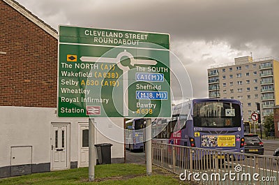 Cleveland street roundabout sign in Doncaster. Editorial Stock Photo