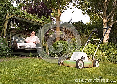 Done Mowing the Lawn Stock Photo