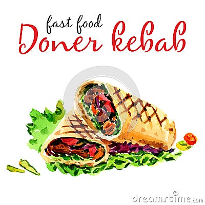 Doner kebab. Healthy fast food and street food item. - Cartoon Illustration