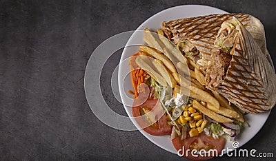 Doner kebab, food shot. Copy space. flat design, top view Stock Photo