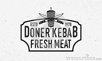 Doner Kebab vintage logo. Doner Kebab with kebab knives and vintage frame. Vector Illustration
