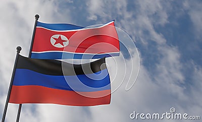 Donetsk flag and North Korea flag, DNR vs North Korea , 3D work and 3D image Stock Photo