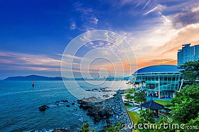 Dongbaek island with Nurimaru APEC Editorial Stock Photo