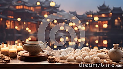 Dongzhi Festival, Celebration, copy space background text , winter solstice festival in China, Traditional Chinese Stock Photo