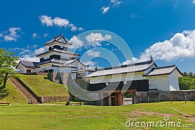 Donjon and Gate of Shirakawa Castle, Fukushima Prefecture, Japan Stock Photo