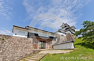 Donjon and Gate of Shirakawa Castle, Fukushima Prefecture, Japan Stock Photo