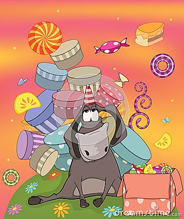 Donkey birthday. Cartoon Vector Illustration