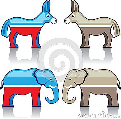 Donkey and Elephant Political Parties Vector Illustration