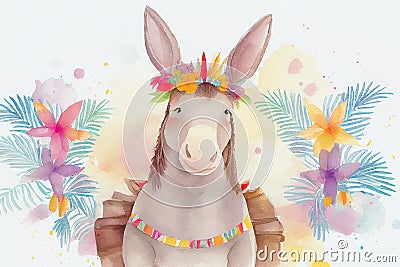 A donkey, generative ai illustration done in a boho style with intricate details and patterns Cartoon Illustration