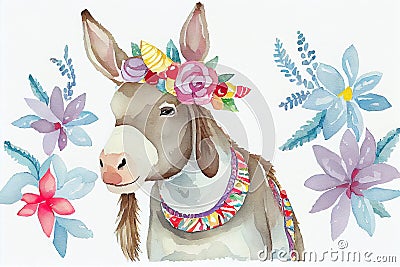 A donkey, generative ai illustration done in a boho style with intricate details and patterns Cartoon Illustration