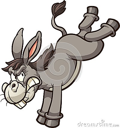 Angry cartoon donkey throwing a back kick Vector Illustration