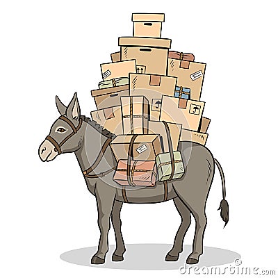 Donkey loaded parcels pop art vector illustration Vector Illustration