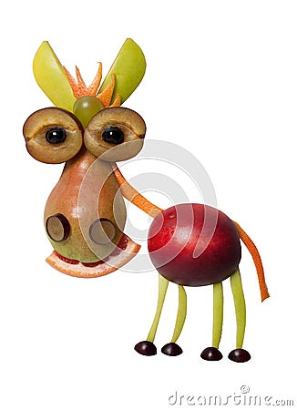 Donkey made with fresh fruits on isolated background Stock Photo