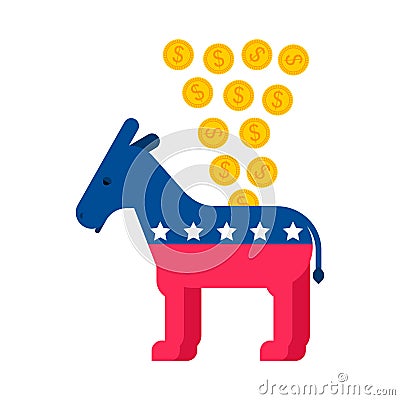 Donkey piggy bank Democrat party USA. Vector illustration Vector Illustration