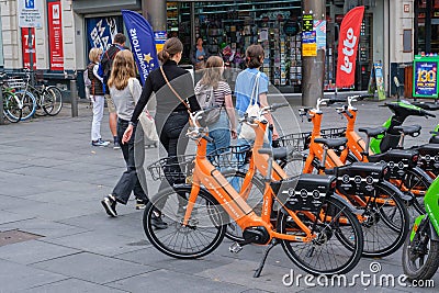 Donkey Republic shared electric bikes Editorial Stock Photo