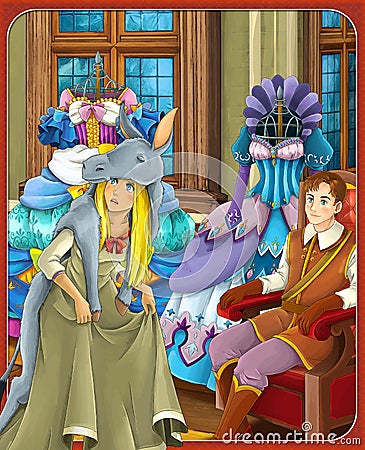 The donkey skin - Prince or princess - castles - knights and fairies - illustration for the children Cartoon Illustration