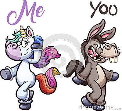 Donkey and unicorn posing Vector Illustration