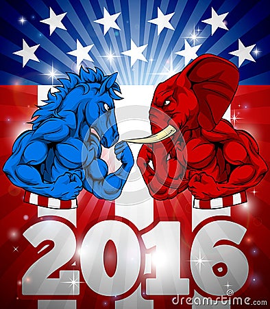 Donkey vs Elephant 2016 Election Concept Vector Illustration