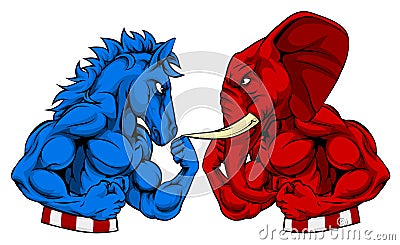 Donkey vs Elephant Politics American Election Concept Vector Illustration