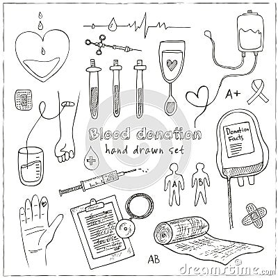 Donor blood donation sketch decorative icons set Vector Illustration