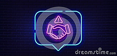 Dont handshake line icon. Hand touch warning sign. Neon light speech bubble. Vector Vector Illustration