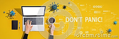 Dont Panic theme with person using laptop computer Stock Photo