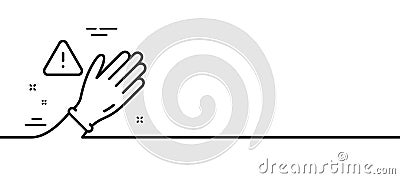 Dont touch without gloves line icon. Hand warning sign. Minimal line pattern banner. Vector Vector Illustration