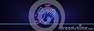 Dont touch without gloves line icon. Hand warning sign. Neon light glow effect. Vector Vector Illustration