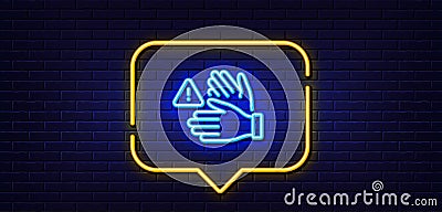 Dont touch line icon. Hands warning sign. Neon light speech bubble. Vector Vector Illustration