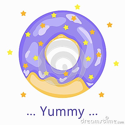 A donut with blueberry glaze. Vector illustration. Cartoon Illustration