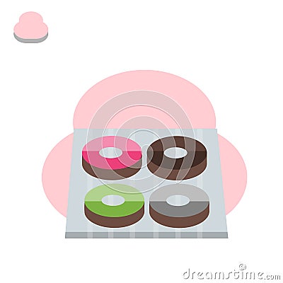 Donut, break time with white chocolate, strawberry and chocolate Cartoon Illustration