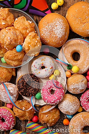 Donut, cake and pastry for carnival, mardi gras Stock Photo