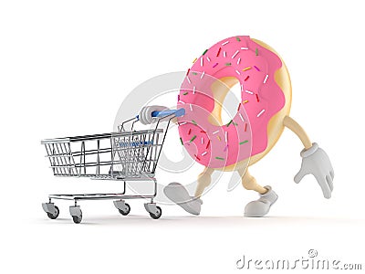 Donut character with shopping cart Stock Photo