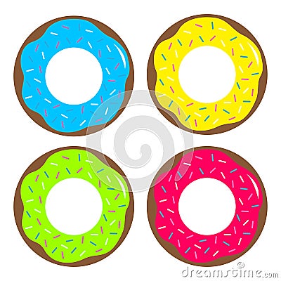 Donut chocolate glaze icon. Sweet bakery pastry set. Cute cartoon collection. Fast food snack. Isolated. White background. Flat de Vector Illustration