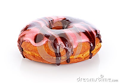 Donut with colored glaze, isolated on white background. Stock Photo