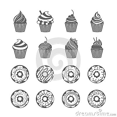 Donut Cupcake Icons Vector Illustration