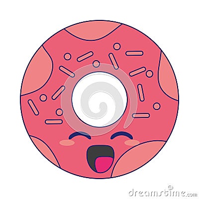 Donut delicious dessert food kawaii cartoon Vector Illustration