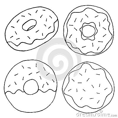 donut doodles set hand drawn illustration Cartoon Illustration