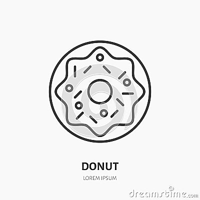 Donut flat logo, line icon. Sweet food vector illustration. Sign for bakery, pastry shop Vector Illustration