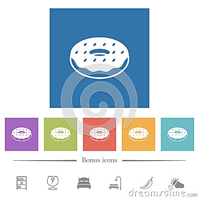 Donut flat white icons in square backgrounds Vector Illustration