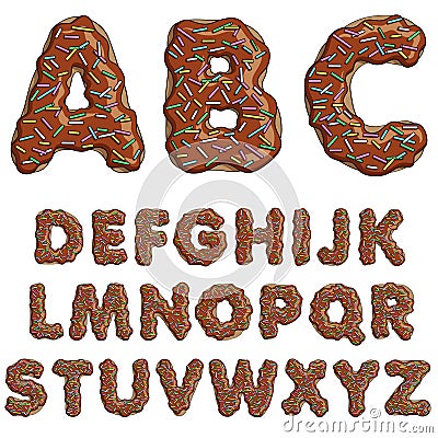 Donut font, tasty alphabets. Isolated objects. EPS10 Vector Illustration