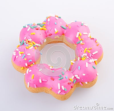 Donut, fresh delicious pink donut on a background. Stock Photo