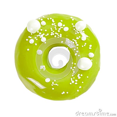 Donut with green glossy mirror glaze isolated on white Stock Photo