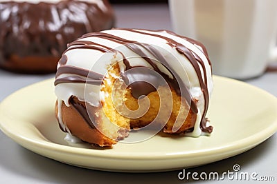 donut with half chocolate and vanilla icing on it Stock Photo