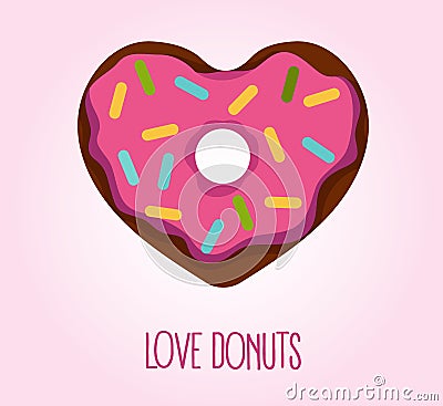 Donut in heart shape Vector Illustration